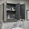 800mm Dark Grey Gloss Wall Hung Mirrored 3 Door Bathroom Cabinet - Portland