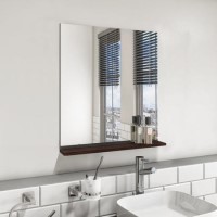 Rectangular Dark Oak Mirror With Shelf 650 x 600mm - Boston Rectangular Dark Oak Mirror With Shelf 650 x 600mm - Boston