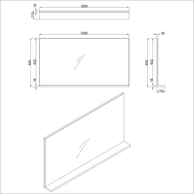 Large Dark Oak Bathroom Mirror with Shelf 1200 x 650mm - Boston