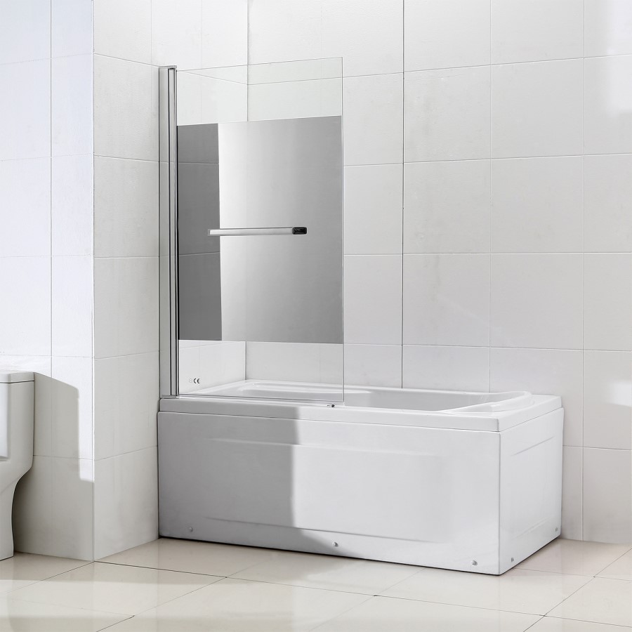 Shower Bath Screen with Mirrored Panel - H1400 x W850mm