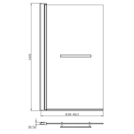 Shower Bath Screen with Mirrored Panel - H1400 x W850mm