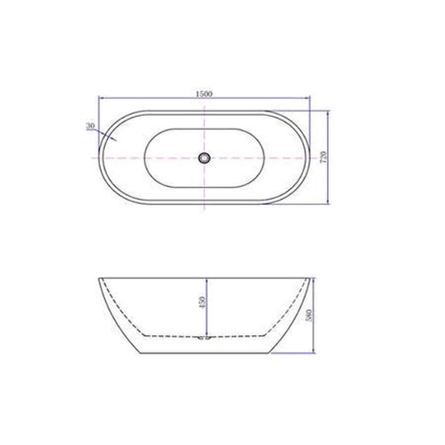 Lago Luxury Freestanding Bath in Matt White - L1500 x W720mm