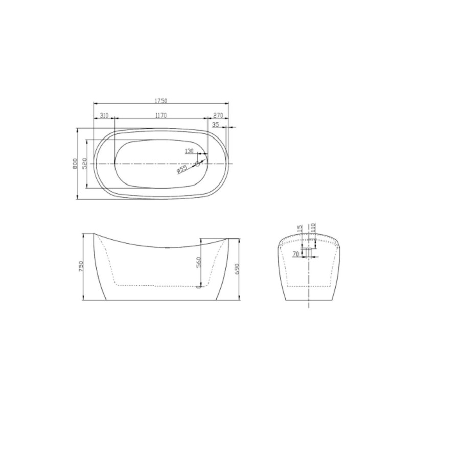 Libretto Crocodile Effect Freestanding Bath - L1750 x W800mm