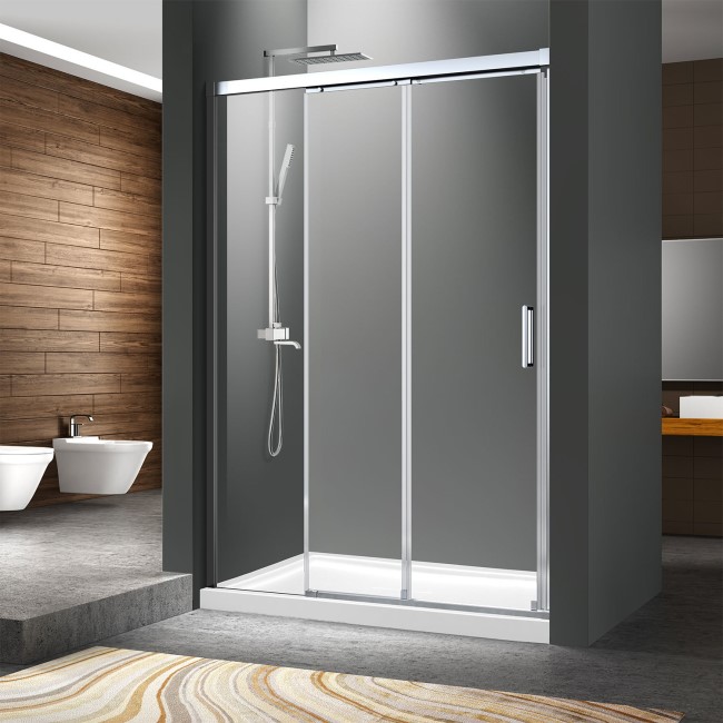 Ultra Minimal Triple Slider Shower Door 1200mm - 8mm Glass - Pavo Range