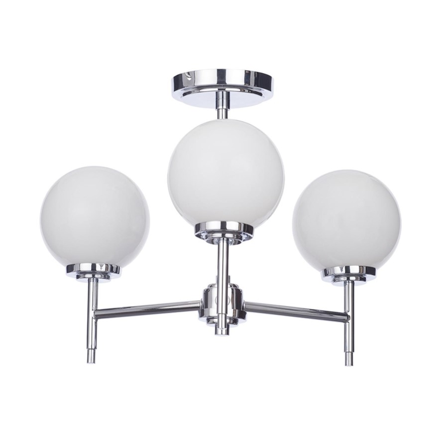 Porto 3 Light Semi-Flush Chrome and Opal