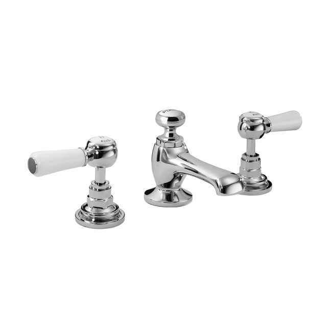 Hudson Reed White Topaz Lever 3 Tap Hole Basin Mixer with Hexagonal Collar