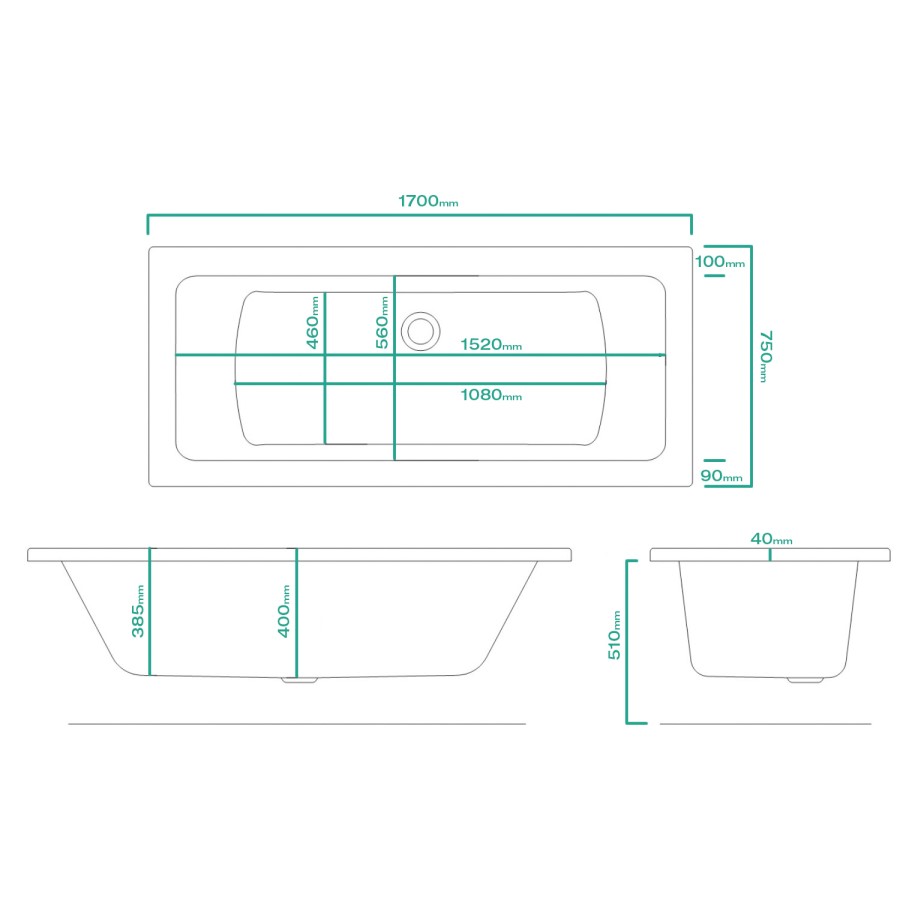 Chiltern Square Double Ended Bath - 1700 x 750mm