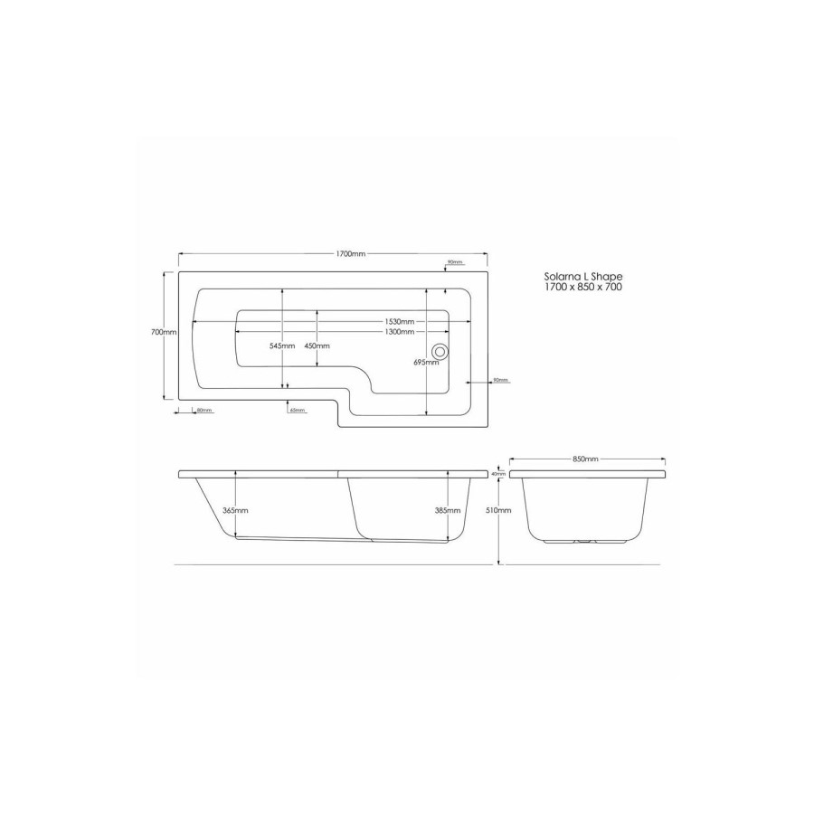 Lomax L Shape Bath with Front Panel - 1700 x 700