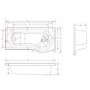 Portland Right Hand P Shape Shower Bath - 1700 x 850mm