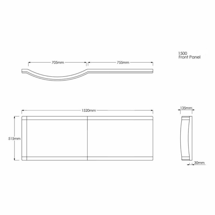 Acrylic P Shaped Bath Front Panel -1500mm