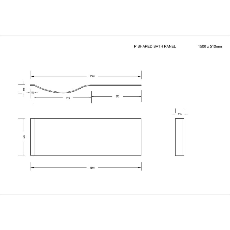 1500mm P Shaped Acrylic Bath Front Panel - Portland