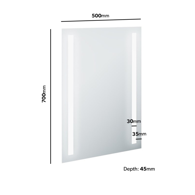 Rectangular Heated Bathroom Mirror with Lights 500 x 700mm - Capella