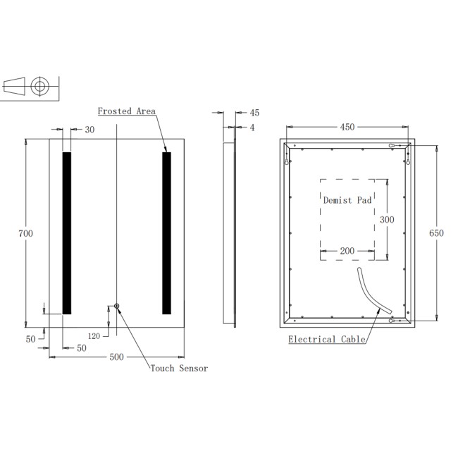 Rectangular Heated Bathroom Mirror with Lights 500 x 700mm - Capella