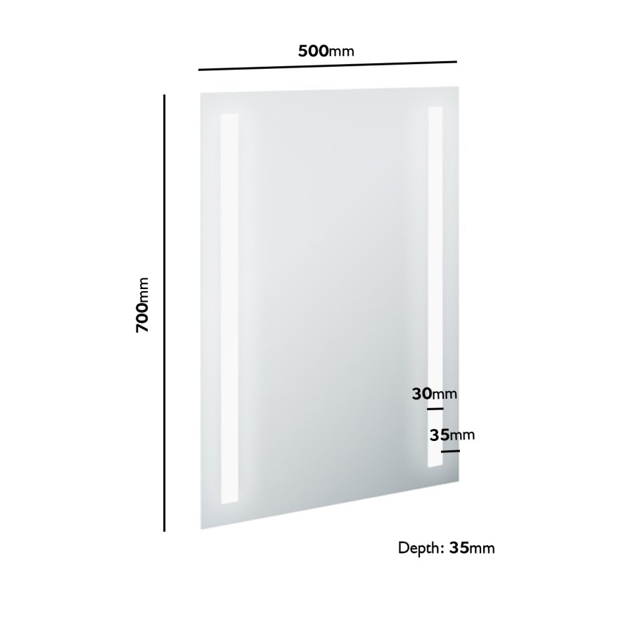Rectangular LED Bathroom Mirror with Demister 500 x 700mm - Capella