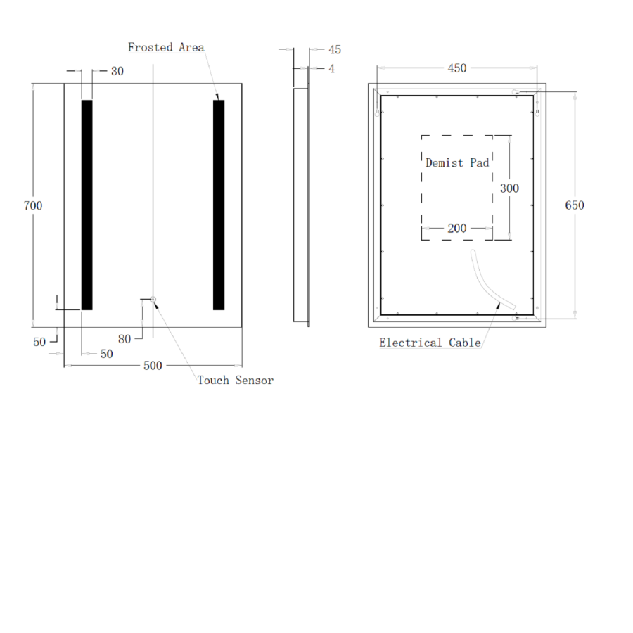 Rectangular LED Bathroom Mirror with Demister 500 x 700mm - Capella