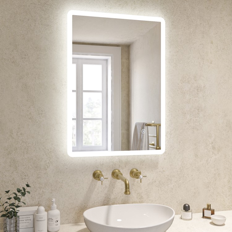 Rectangular Heated Bathroom Mirror with Lights 500 x 700mm - Ariel