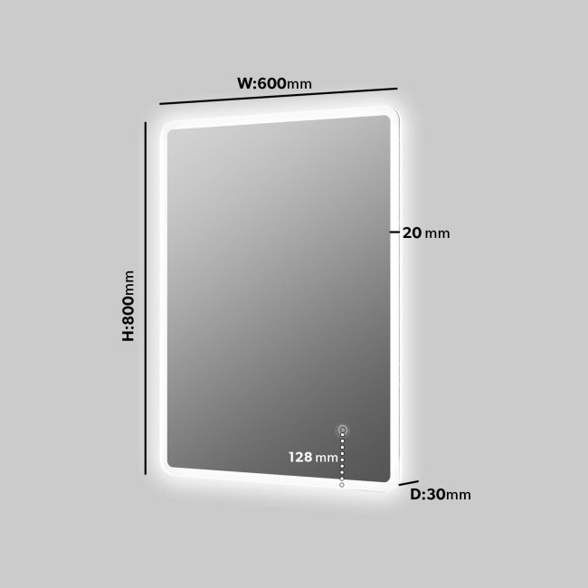 Rectangular Heated Bathroom Mirror with Lights 600 x 800mm - Ariel