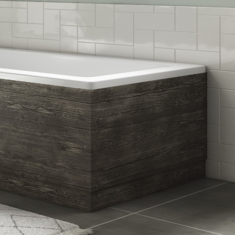 1700 Round Single Ended Bath with Grey Wood Grain Bath Front & End Panel