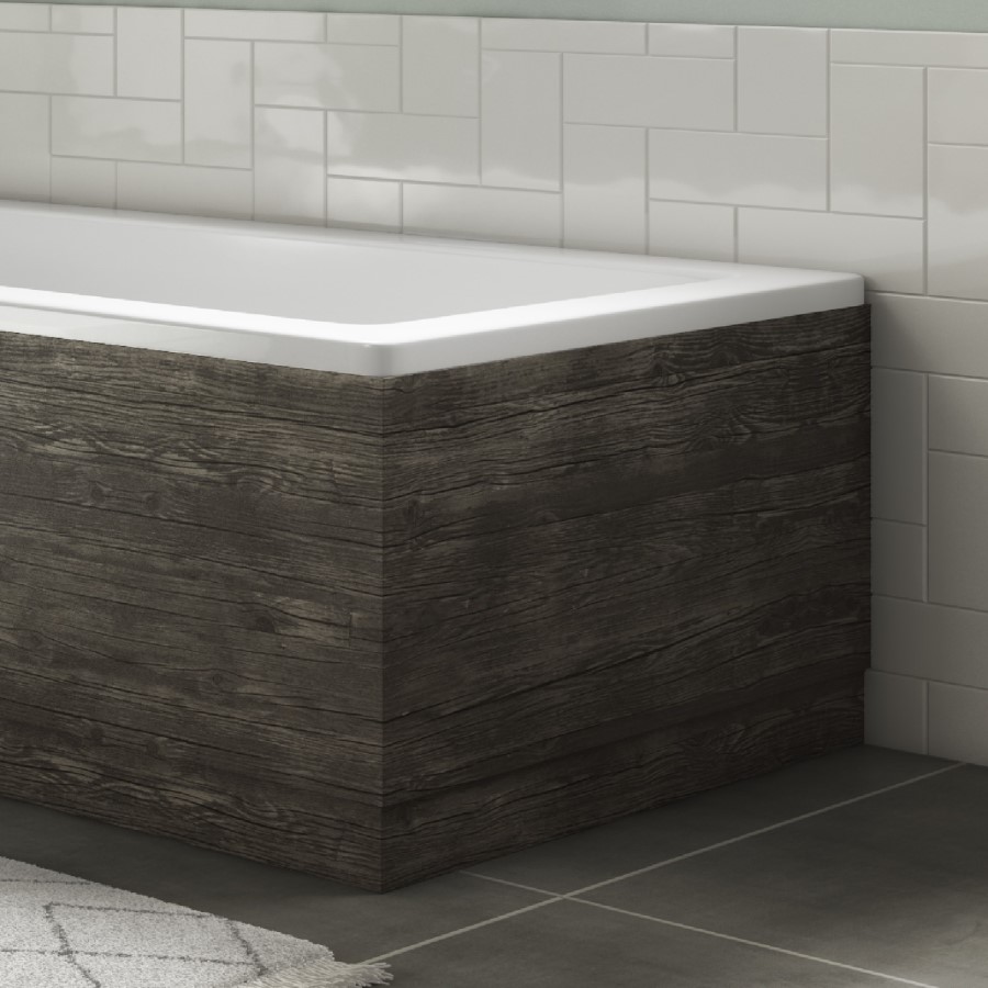1500 Single Ended Square Bath with Grey Wood Grain Bath Front & End Panel