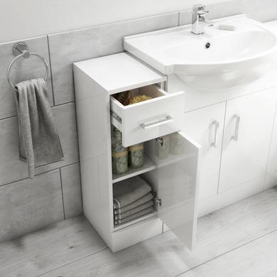 White Freestanding Storage Unit 250mm, Wall Hung Vanity Unit Better Bathrooms