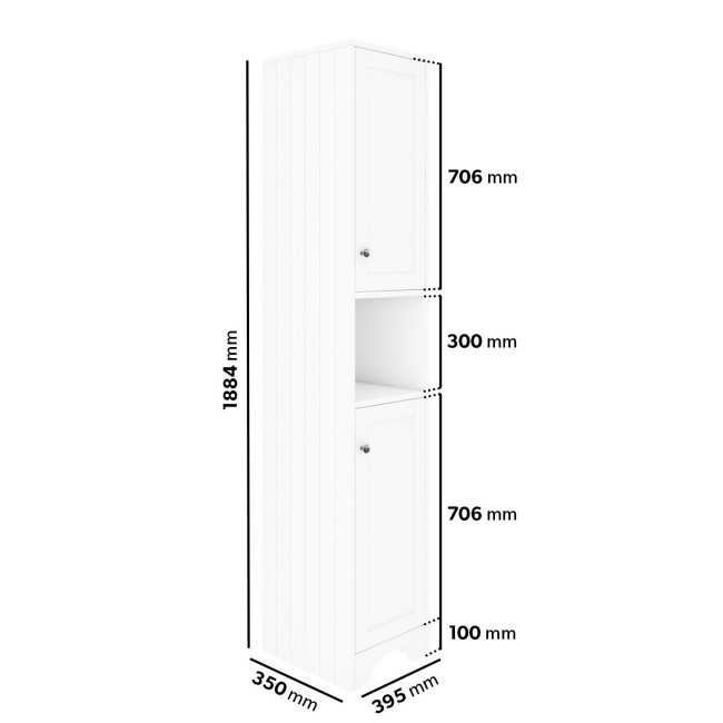 Double Door White Freestanding Tall Bathroom Cabinet 350 x 1884mm- Baxenden