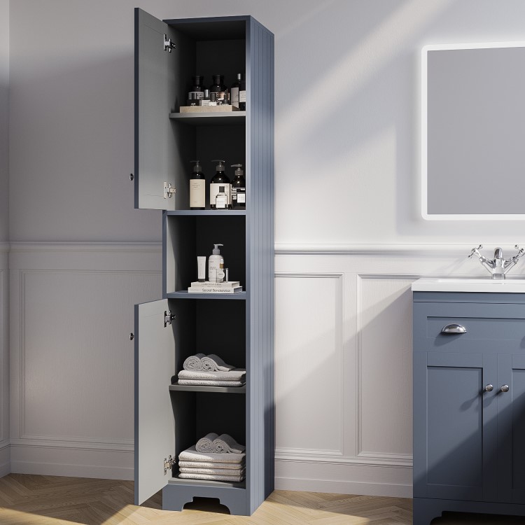 Double Door Blue Freestanding Tall Bathroom Cabinet 350 x 1884mm- Baxenden