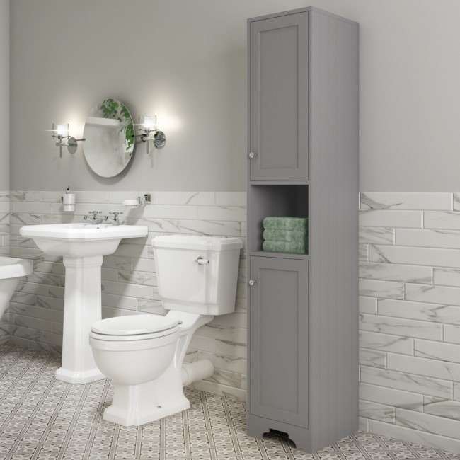 Grey Freestanding Tall Bathroom Cabinet 350mm - Baxenden