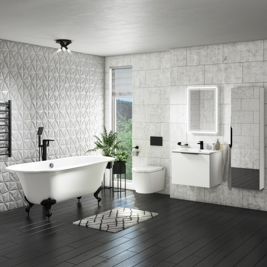 White Mirrored Wall Mounted Tall Bathroom Cabinet 400mm - Sion