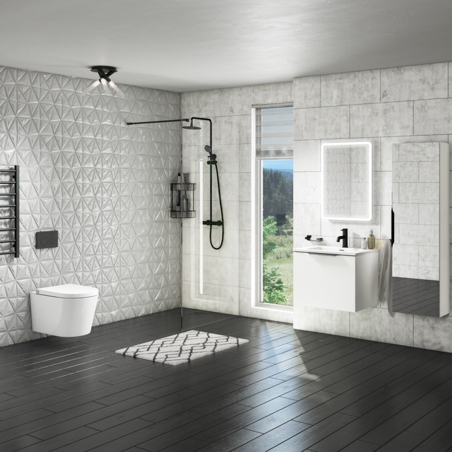 White Mirrored Wall Mounted Tall Bathroom Cabinet 400mm - Sion