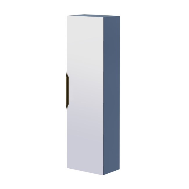 Single Door Blue Mirrored Wall Mounted Tall Bathroom Cabinet 400 x 1400mm - Sion