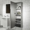 Concrete Effect Mirrored Wall Mounted Tall Bathroom Cabinet 400mm - Sion