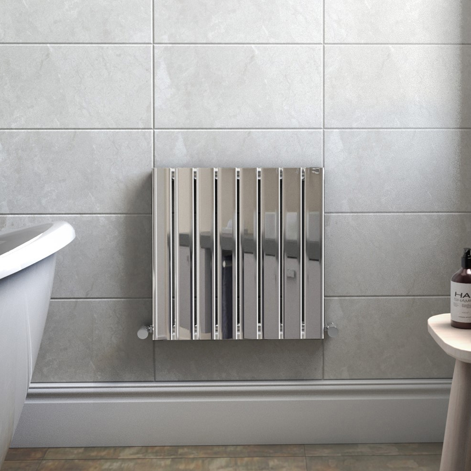 Single Radiator Bottom Entry Chrome Horizontal Single Panel Radiator 600 x 604mm - Mojave - Furniture123