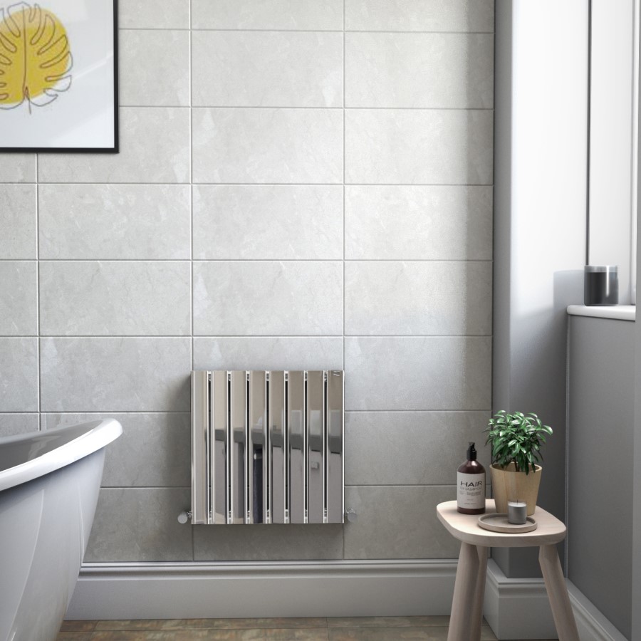 Single Panel Chrome Horizontal Living Room Radiator - 600mm x 604mm