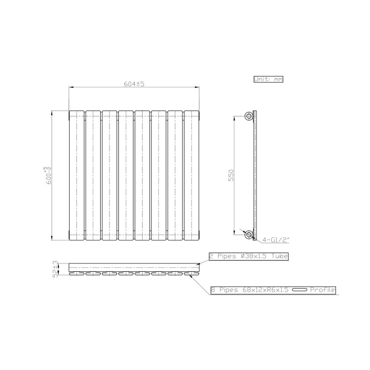 Single Panel Chrome Horizontal Living Room Radiator - 600mm x 604mm 