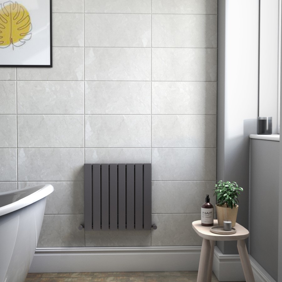 Single Panel Anthracite Horizontal Living Room Radiator - 600mm x 604mm 