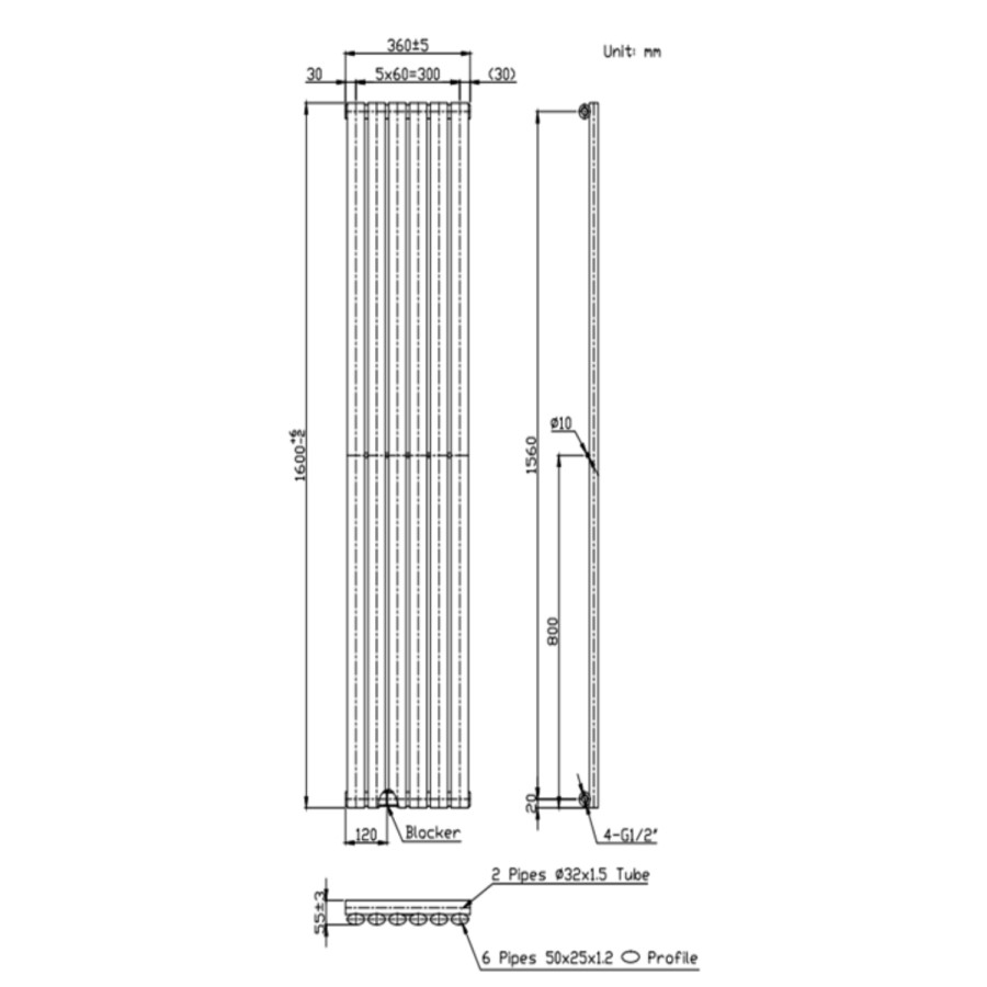 Chrome Vertical Single Panel Radiator 1600 x 360mm - Margo