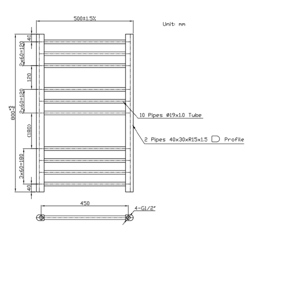 Chrome Towel Radiator 800 x 500mm - Sahara