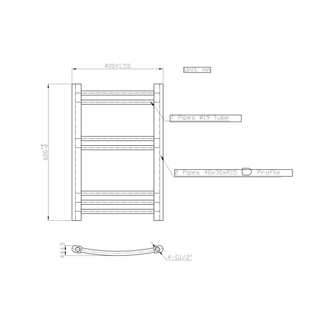 Chrome Heated Towel Rail Radiator 600 x 400mm - Gobi