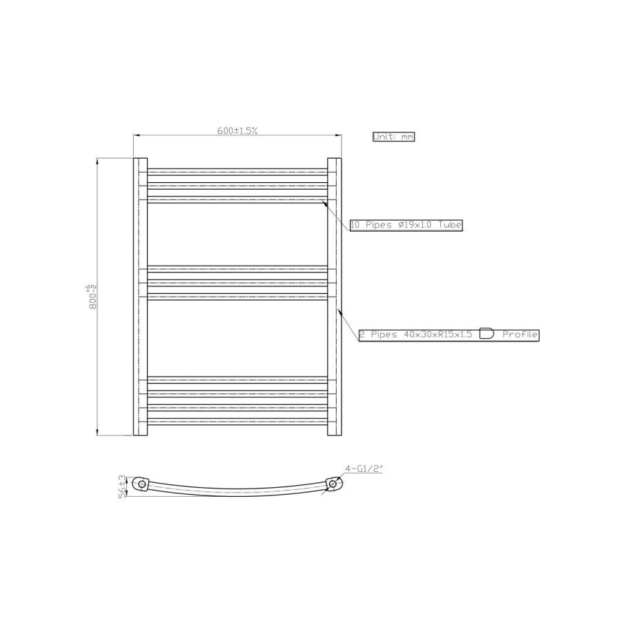 Chrome Heated Towel Rail Radiator 800 x 600mm - Gobi
