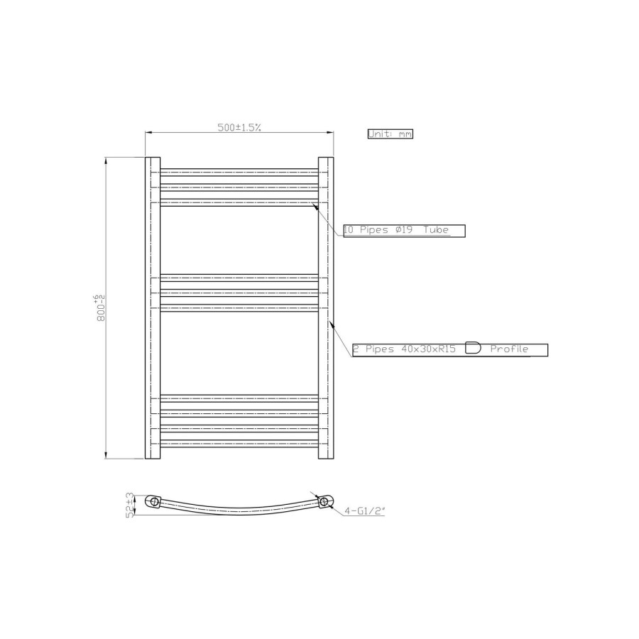 GRADE A1 - 800mm x 500mm Curved Chrome Towel Rail - Gobi