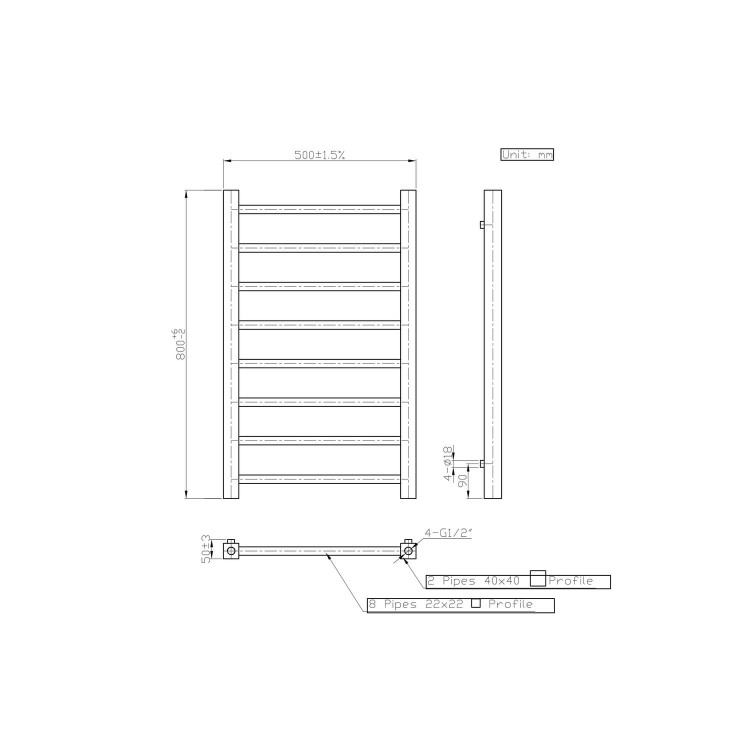 Black Towel Radiator 800 x 500mm - Sonoran