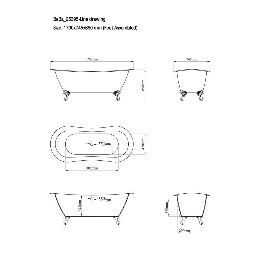 Park Royal Freestanding Bath Double Ended - 1700 x 745mm
