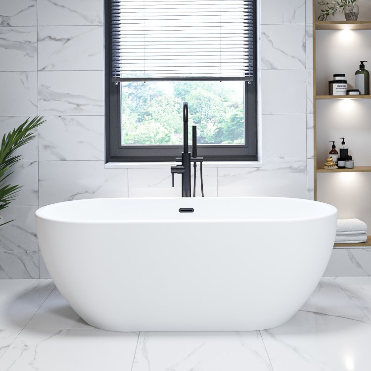 Matt White Freestanding Double Ended Bath 1645 x 745mm - Lisbon