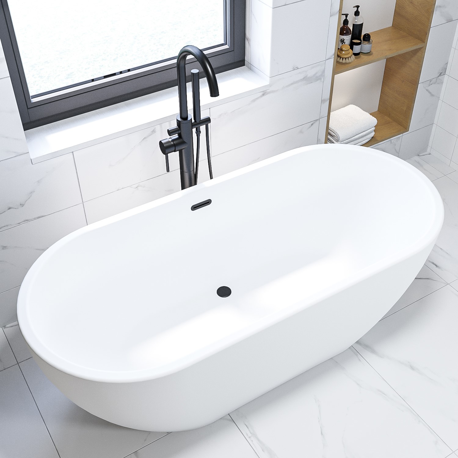 Cooke  &  Lewis Cooke & Lewis Savoy Acrylic Oval White freestanding 0 tap hole Bath L1700 W755mm 