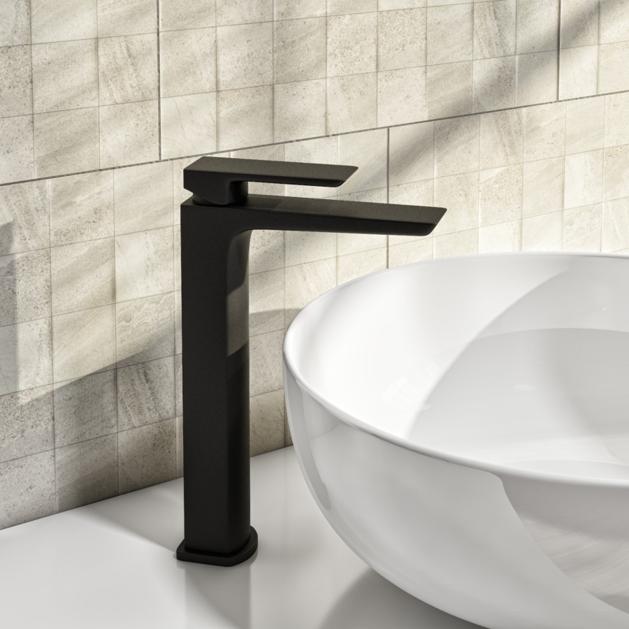 Tall Black Single Lever Basin Mixer Tap - Zana