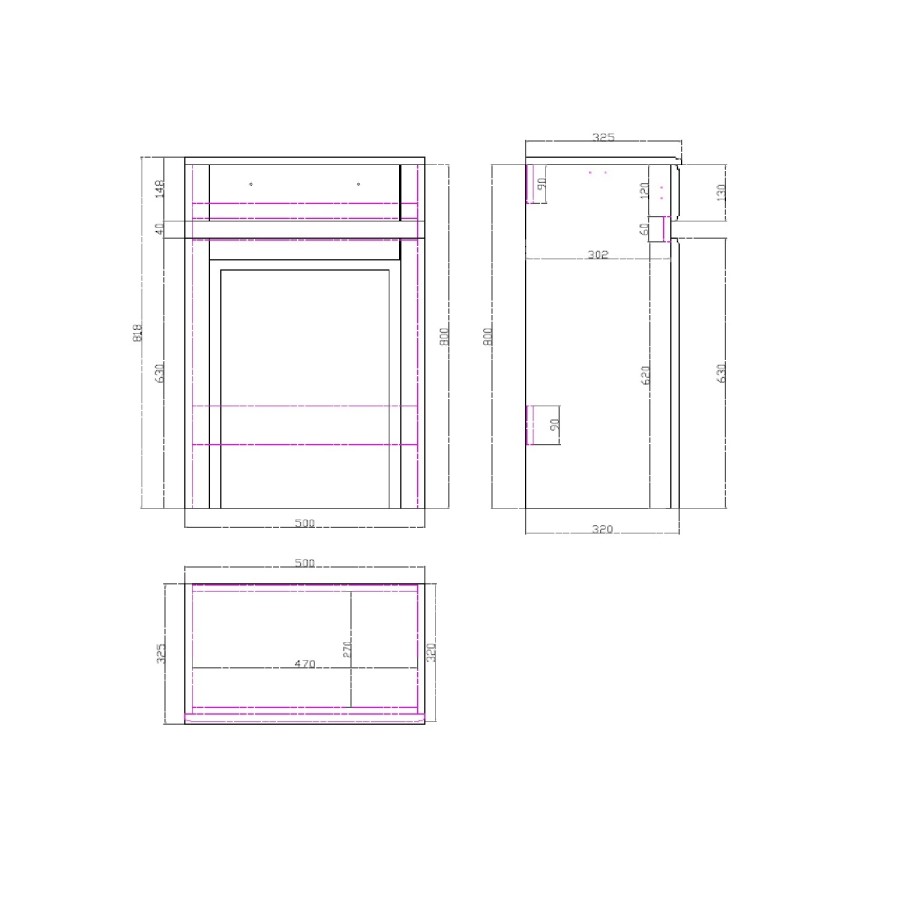 Traditional Grey Toilet  WC Unit - 500mm - Westbury Range