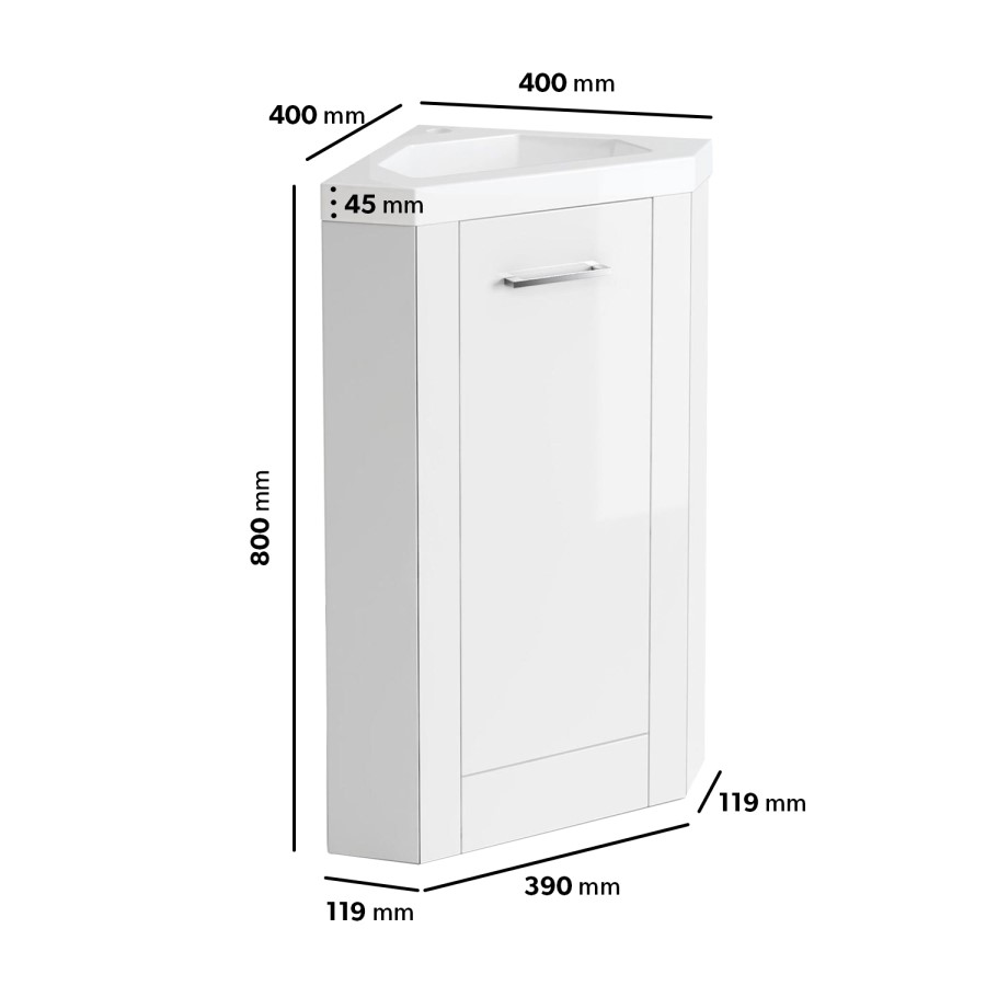 400mm White Cloakroom Corner Vanity Unit with Basin - Apollo