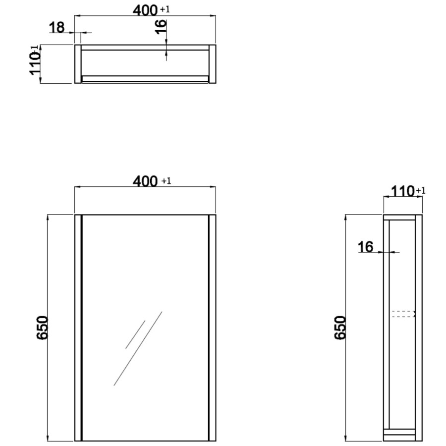 Wood Effect Mirrored Wall Bathroom Cabinet 400 x 650mm - Ashford