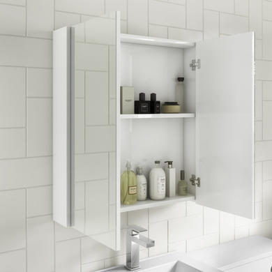 White 2 Door Mirrored Bathroom Cabinet 600 x 650mm - Ashford