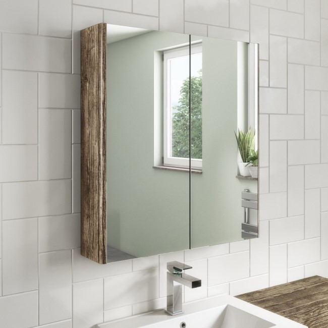 Wood Effect Mirrored Wall Bathroom Cabinet 600 x 650mm - Ashford